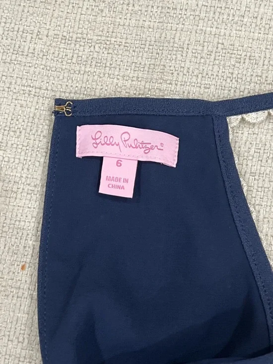 Lilly Pulitzer Navy Dress with Gold Crochet Halter Size 6 - Picture 2 of 3